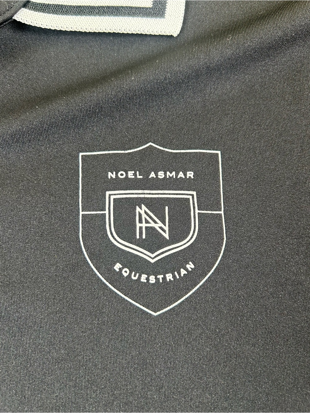 NOEL ASMAR Equestrian Sport Lux Polo Shirt Black White Trim UPF 50 Medium - Picture 4 of 8